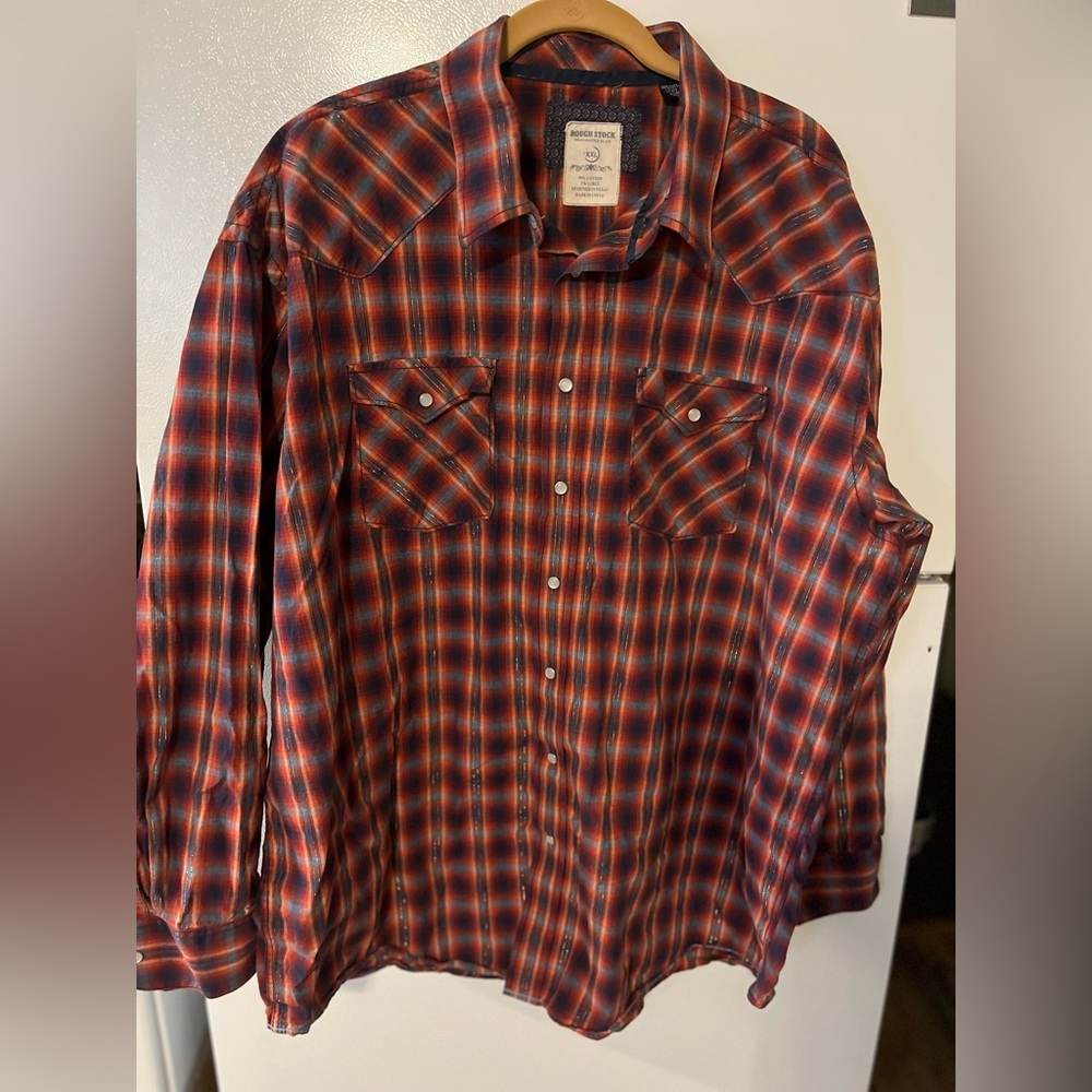 Western Panhandle Slim Rough Stock Red Plaid Snap Down Shirt 2XL‎